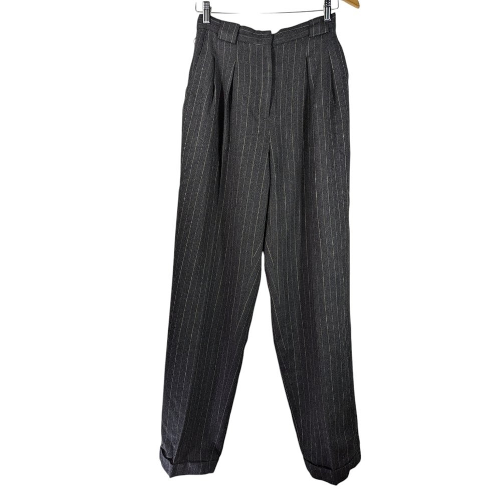 Vintage 80s 90s Valerie Stevens 100% Wool Pinstripe Pleated Pants Sz 6 - Picture 7 of 13